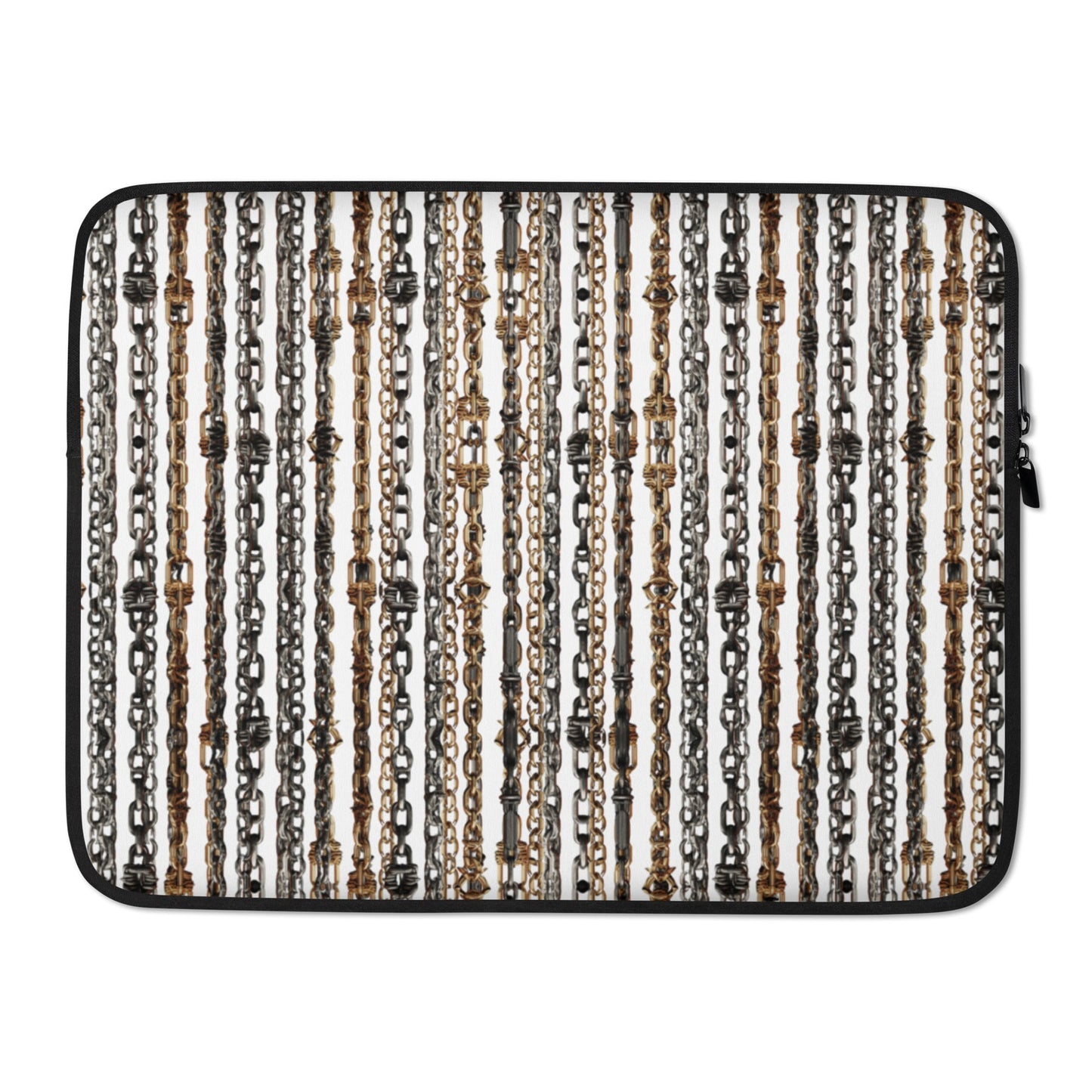 Front Chrome & Gold - Chains & Coins Design Laptop Sleeve w/ faux fur lining | 2 sizes Laptop Sleeve #MzKittyz #NikkiDKatArt