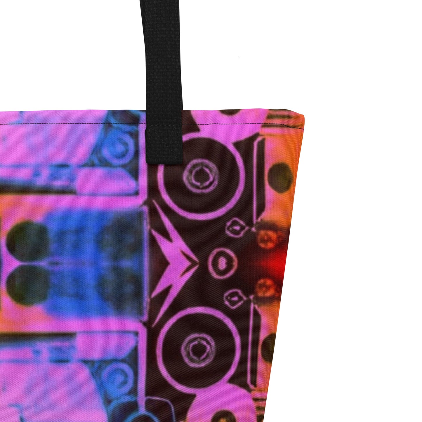 Zoom in-Dj Love Design All-Over Print- Large Tote Bag - Black or Yellow Cotton Handles Beach Bag - 44 lbs #MzKittyz
