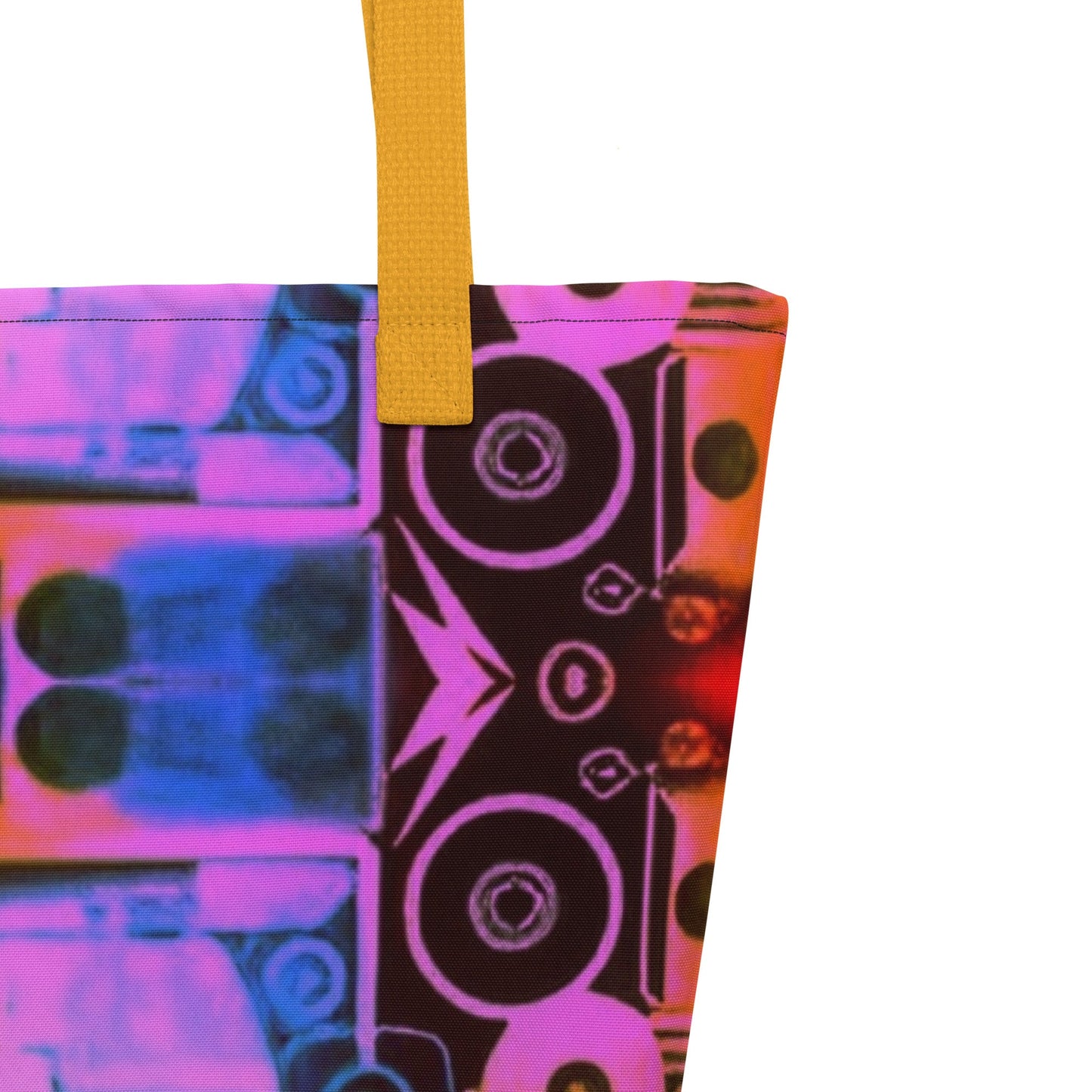 ZoomDj Love Design All-Over Print- Large Tote Bag - Black or Yellow Cotton Handles Beach Bag - 44 lbs #MzKittyz #NikkiDKatArt