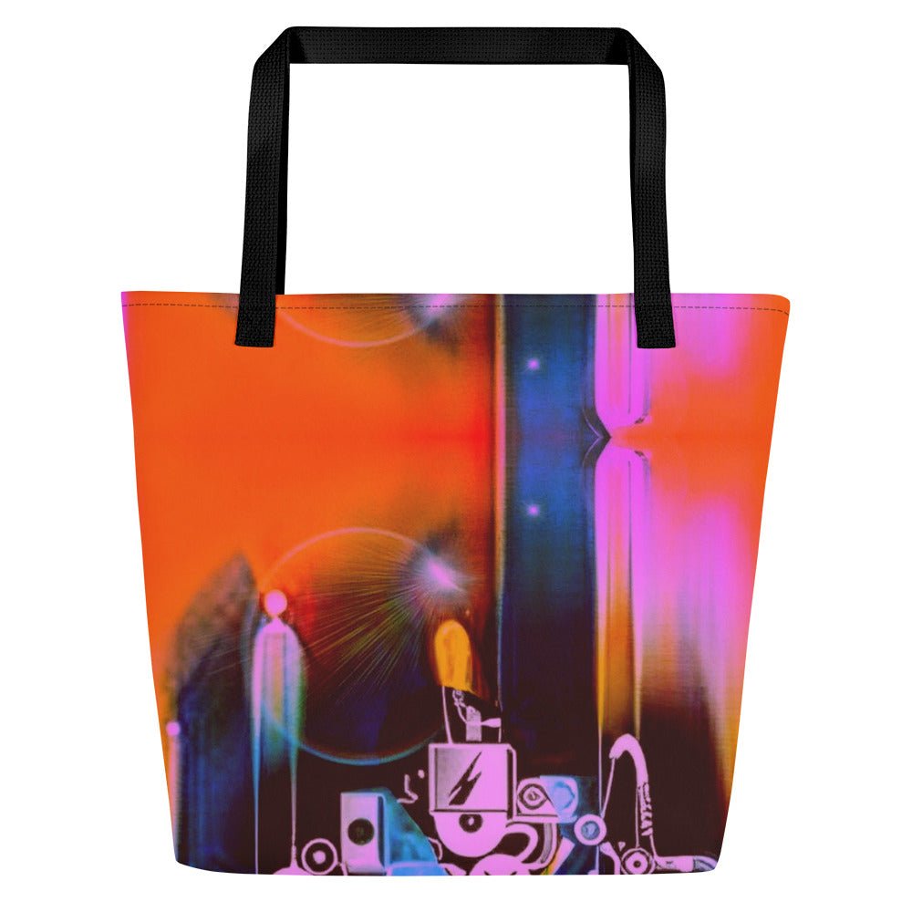Back Dj Love Design All-Over Print- Large Tote Bag - Black or Yellow Cotton Handles Beach Bag - 44 lbs #MzKittyz