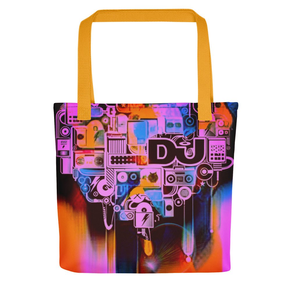 Front Dj Love Design Tote Bag - Handles in black or yellow Tote Bag #MzKittyz #NikkiDKatArt