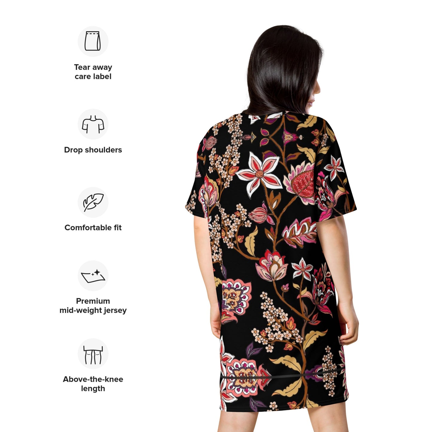 Back Stats Embroidered Look Floral Design All Over Print T-shirt dress Sizes up to 6XL #MzKittyz #NikkiDKatArt