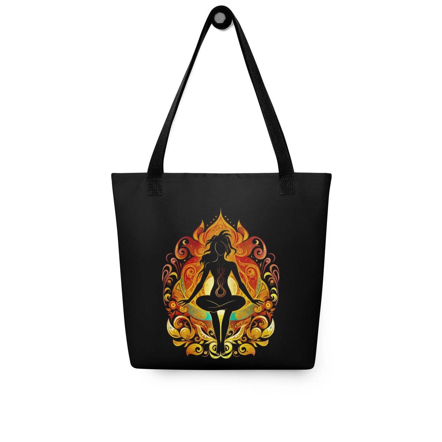 Front Enlightened Chakra Yoga Design - Tote bag - Dual Handles in 3 Colors - up to 44 lbs. #MzKittyz #NikkiDKatArt