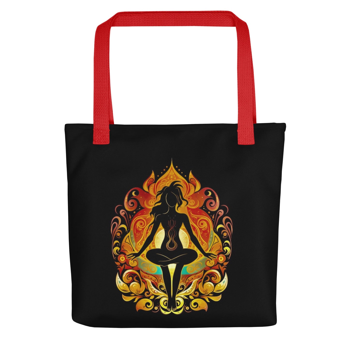 Front Enlightened Chakra Yoga Design - Tote bag - Dual Handles in 3 Colors - up to 44 lbs. #MzKittyz #NikkiDKatArt