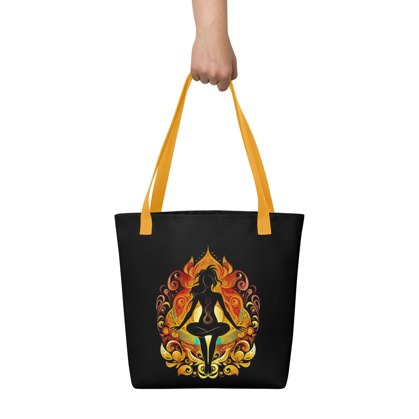 Front Enlightened Chakra Yoga Design - Tote bag - Dual Handles in 3 Colors - up to 44 lbs. #MzKittyz #NikkiDKatArt