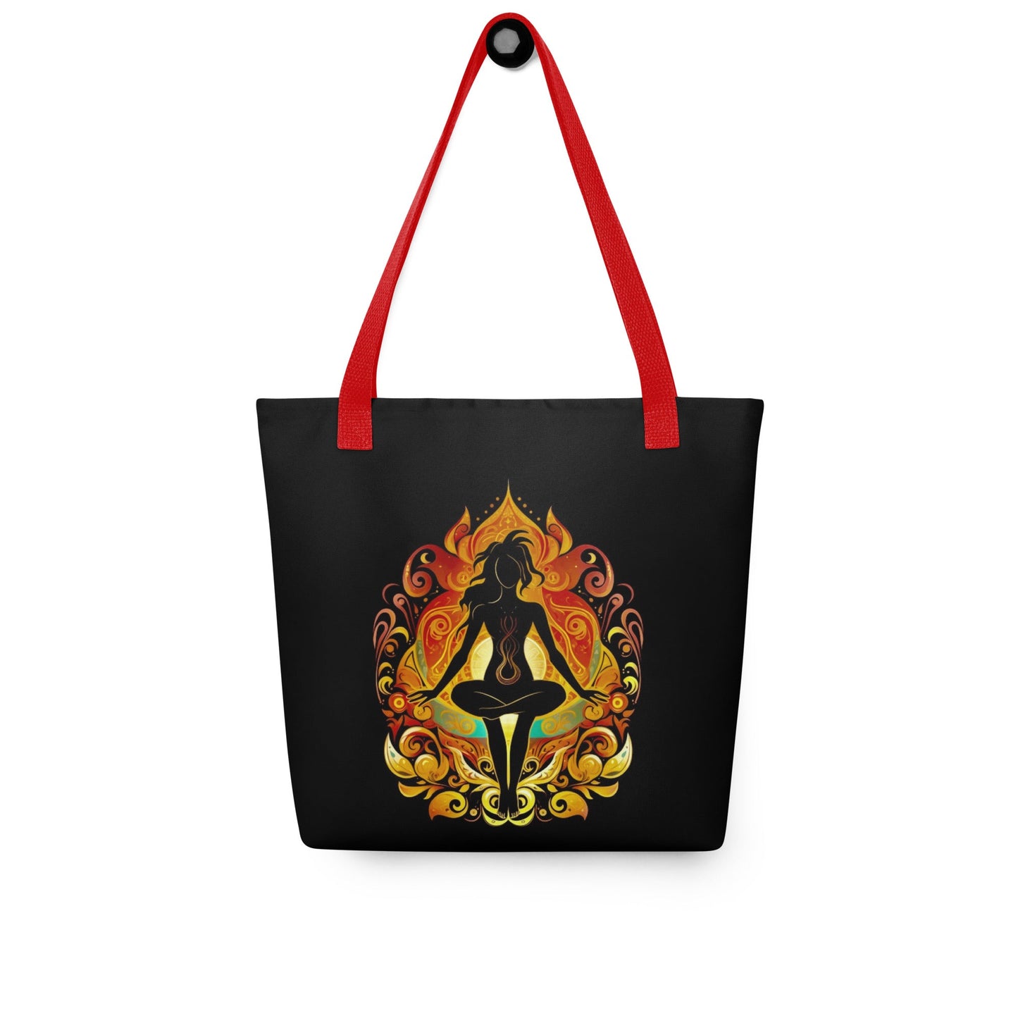 Front Enlightened Chakra Yoga Design - Tote bag - Dual Handles in 3 Colors - up to 44 lbs. #MzKittyz #NikkiDKatArt