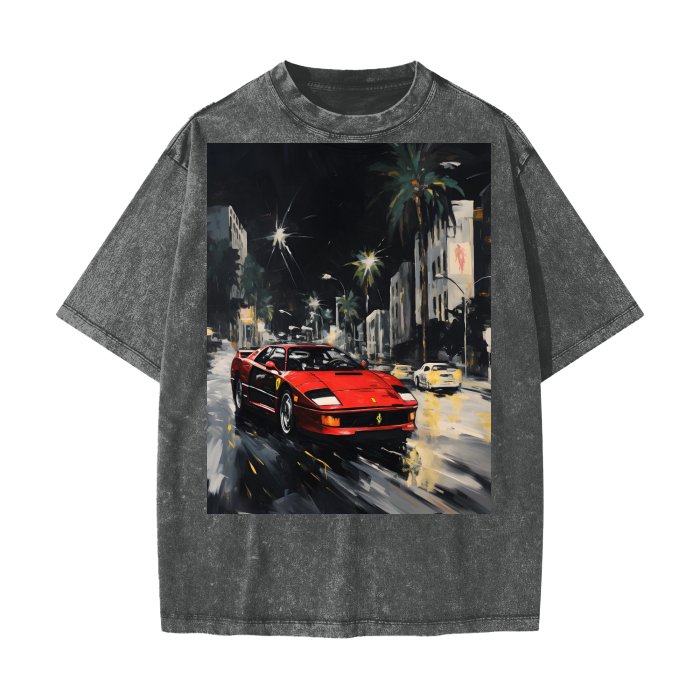 Front L.A. Pop Ferrari Life - Streetwear Vintage Waxed Dyed Washed Heavy Unisex T-Shirt Wax Wash Streetwear Tshirt #MzKittyz #NikkiDKatArt