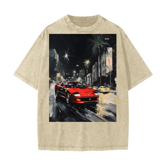 Front L.A. Pop Ferrari Life - Streetwear Vintage Waxed Dyed Washed Heavy Unisex T-Shirt Wax Wash Streetwear Tshirt #MzKittyz #NikkiDKatArt