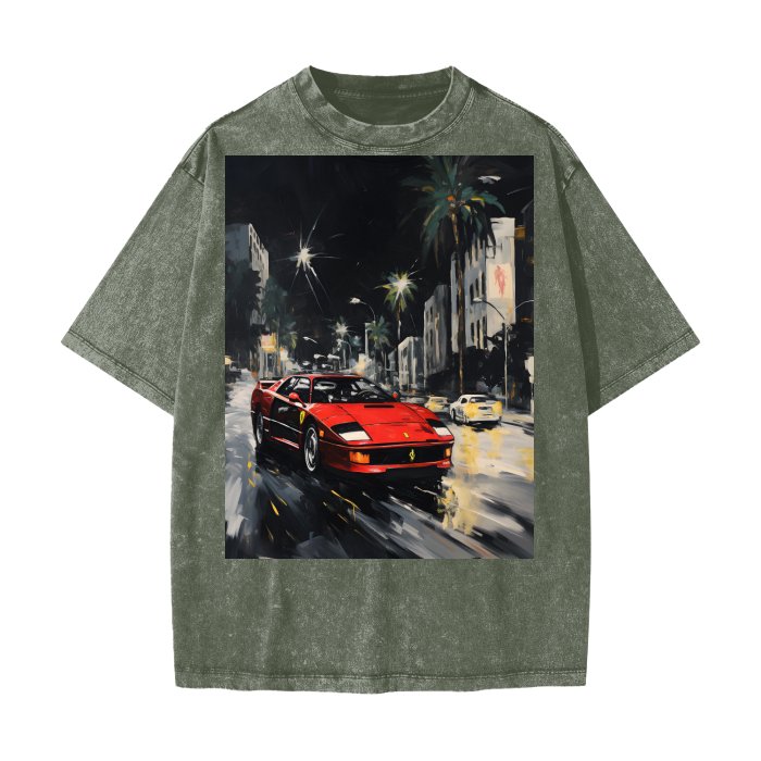 Front L.A. Pop Ferrari Life - Streetwear Vintage Waxed Dyed Washed Heavy Unisex T-Shirt Wax Wash Streetwear Tshirt #MzKittyz #NikkiDKatArt