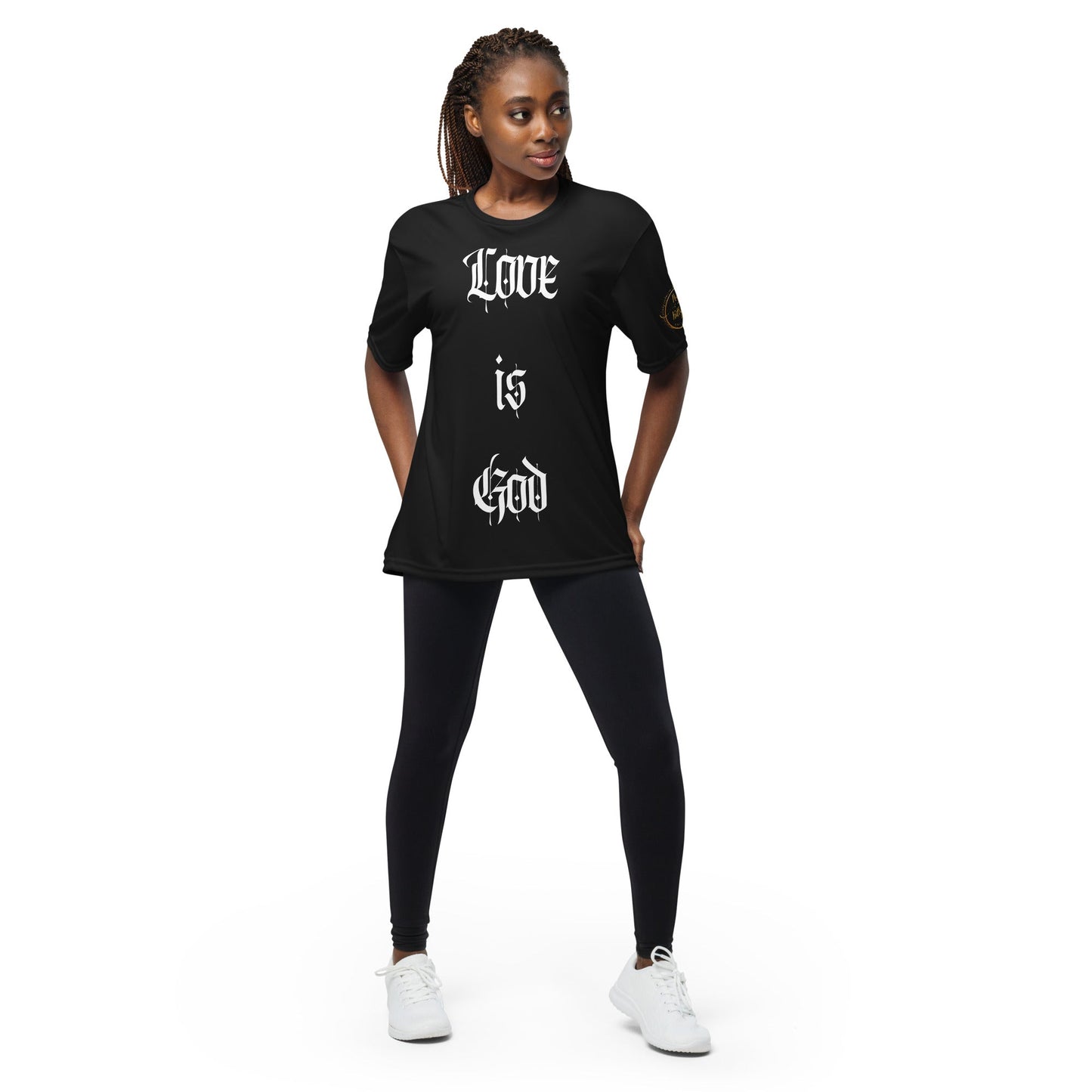 Front "Love is God, God is Love" Unisex performance Crew Neck T-shirt Tshirt, Moisture Wicking - Unisex #MzKittyz #NikkiDKatArt
