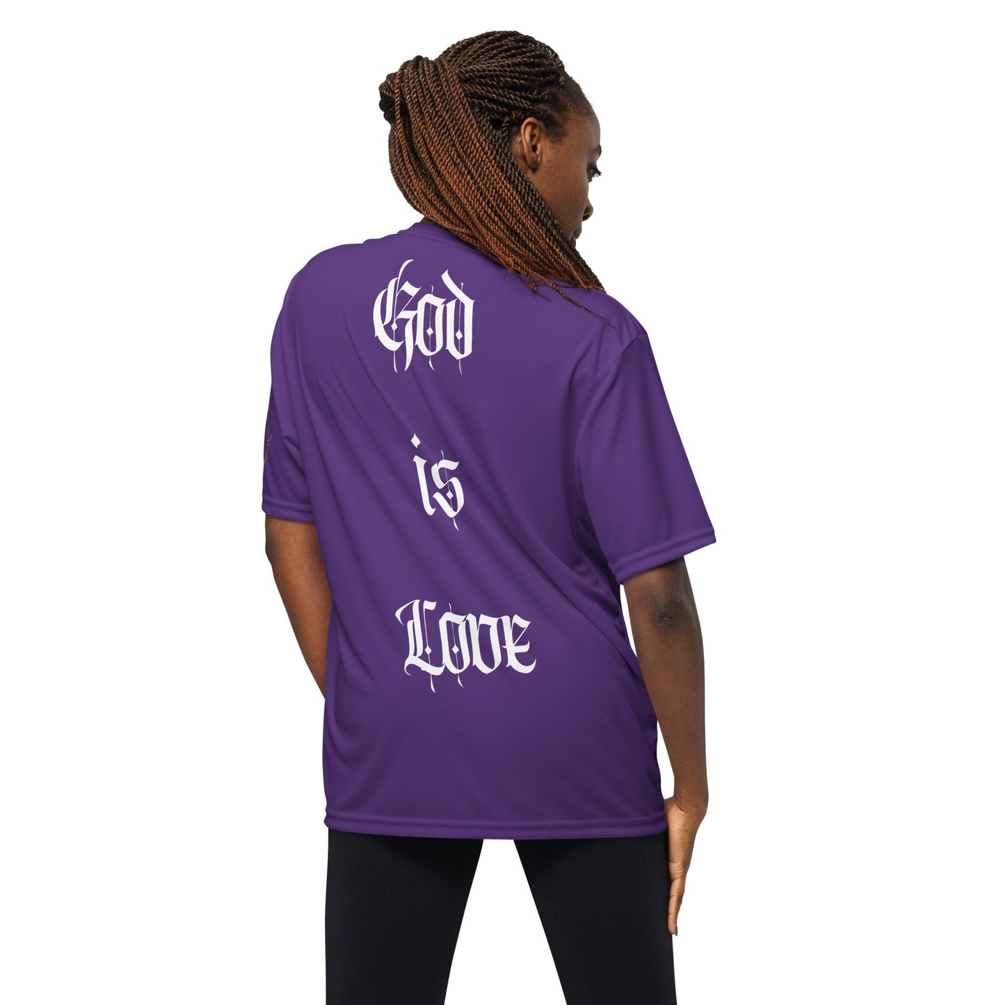 Front "Love is God, God is Love" Unisex performance Crew Neck T-shirt Tshirt, Moisture Wicking - Unisex #MzKittyz #NikkiDKatArt