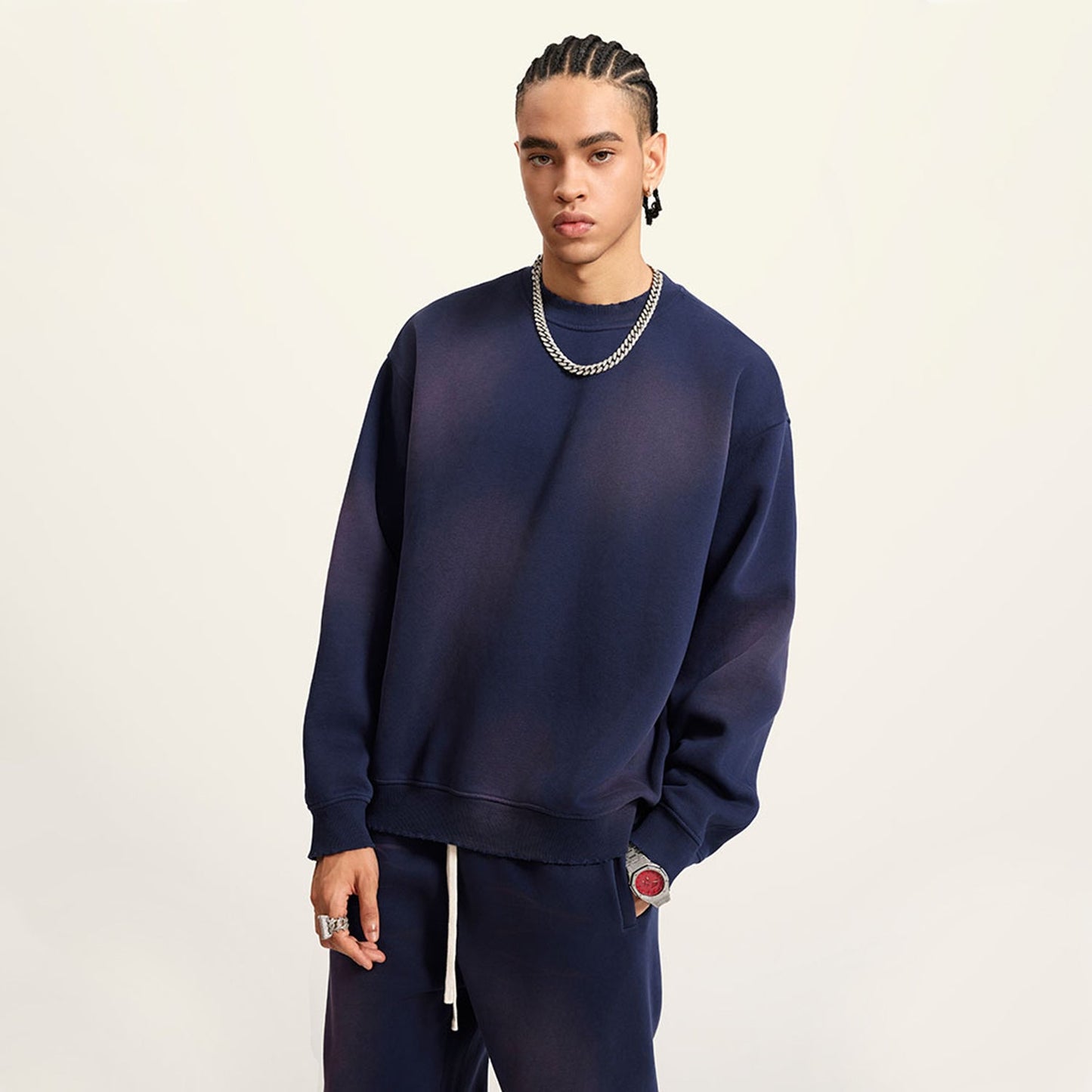 Front Mz Kittyz Bearz Bear - (Royal Blue)Streetwear Unisex Monkey Washed Dyed Fleece Pullover #MzKittyz #NikkiDKatArt