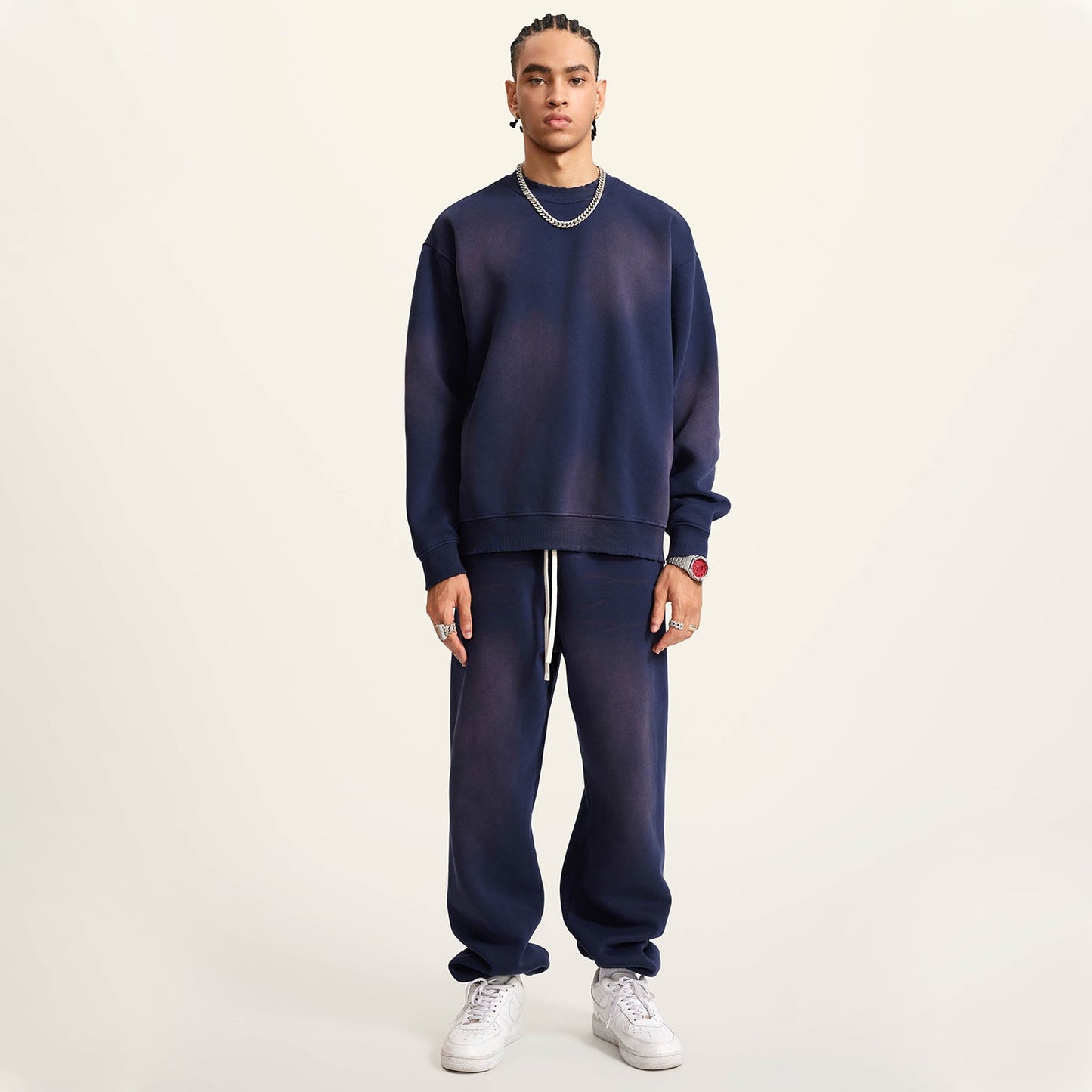 Front Mz Kittyz Bearz Bear - (Royal Blue)Streetwear Unisex Monkey Washed Dyed Fleece Pullover #MzKittyz #NikkiDKatArt