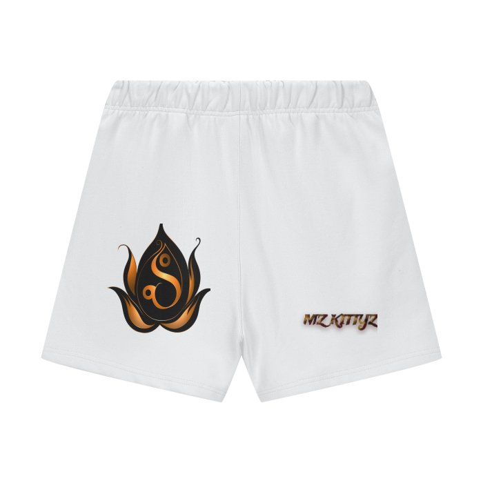 Front Mz Kittyz Hearts of Fire - Streetwear Unisex Heavyweight 460G Fleece Loose Fit Shorts #MzKittyz #NikkiDKatArt