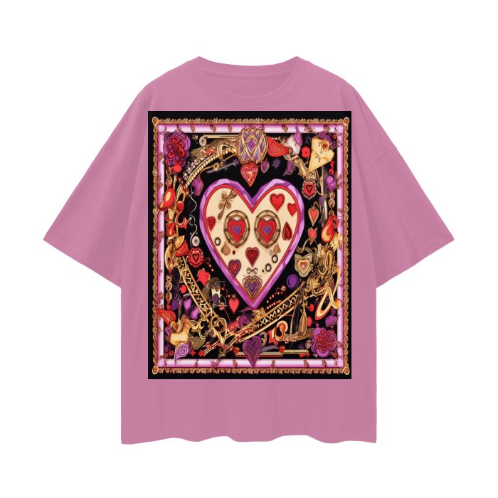 Front Mz Kittyz V-Day Heart Design - Streetwear Unisex 100% Cotton Loose Basic Tee - up to 2XL - 100% Cotton #MzKittyz #NikkiDKatArt