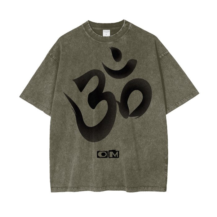 Front OM Symbol Streetwear Unisex Oversized Snow Wash T-Shirt - Various Colors #MzKittyz #NikkiDKatArt