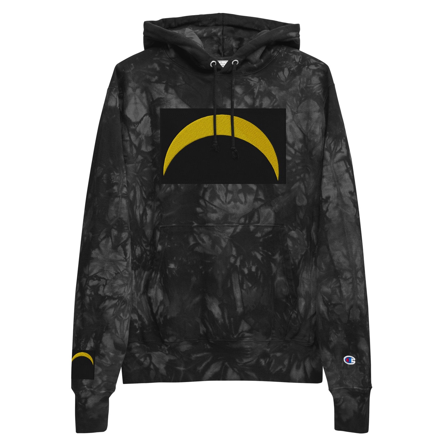 Front Unisex Champion Tie-Dye hoodie with Embroidered Solar Eclipse Sizes up to 2XL Hoodie #MzKittyz #NikkiDKatArt