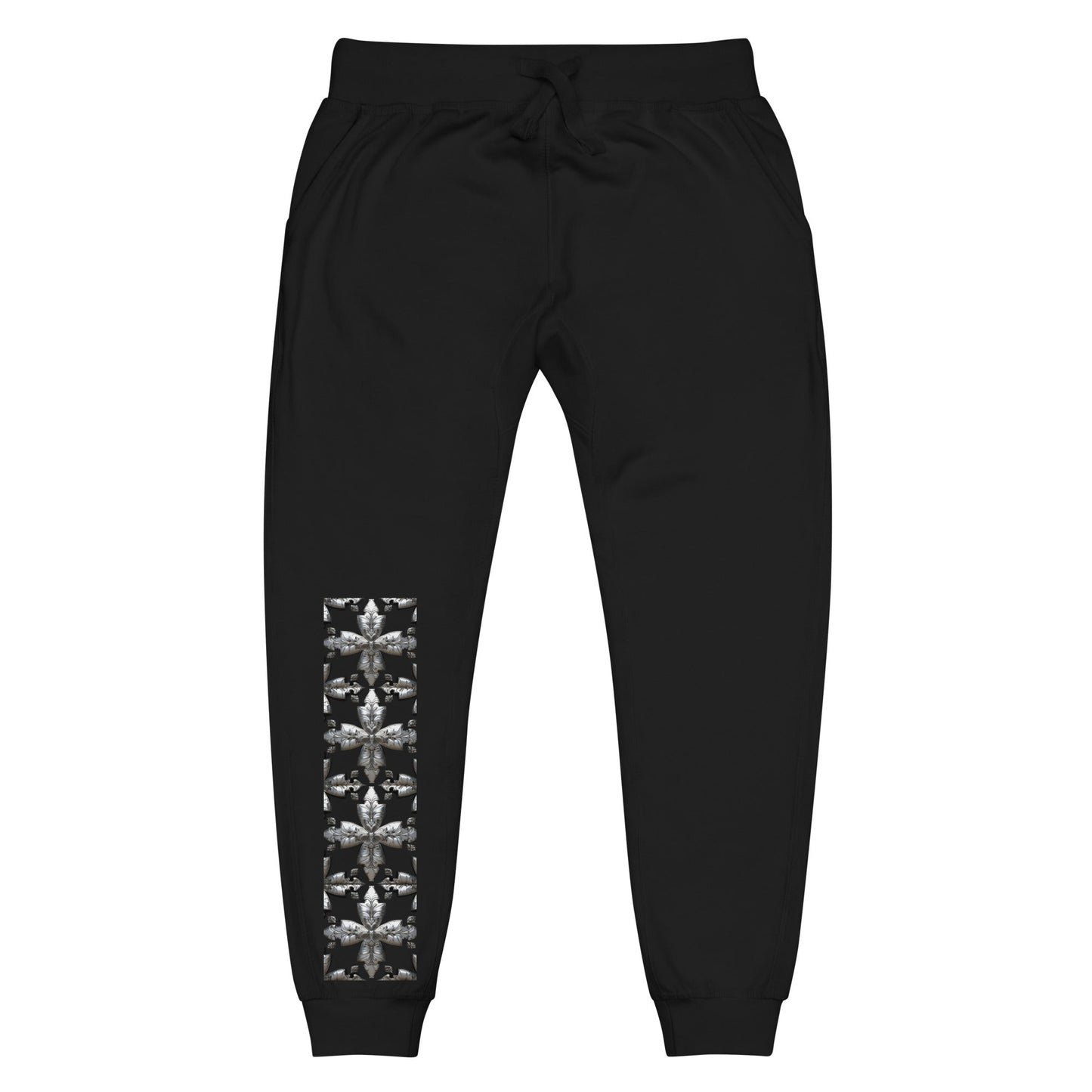 Front Unisex Chrome Crosses Fleece Sweatpants #MzKittyz #NikkiDKatArt