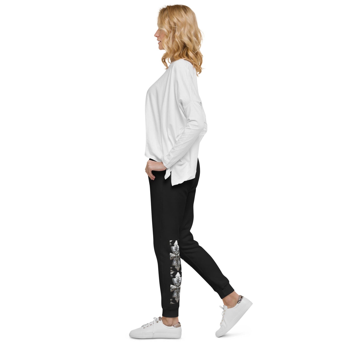 Front Unisex Chrome Crosses Fleece Sweatpants #MzKittyz #NikkiDKatArt