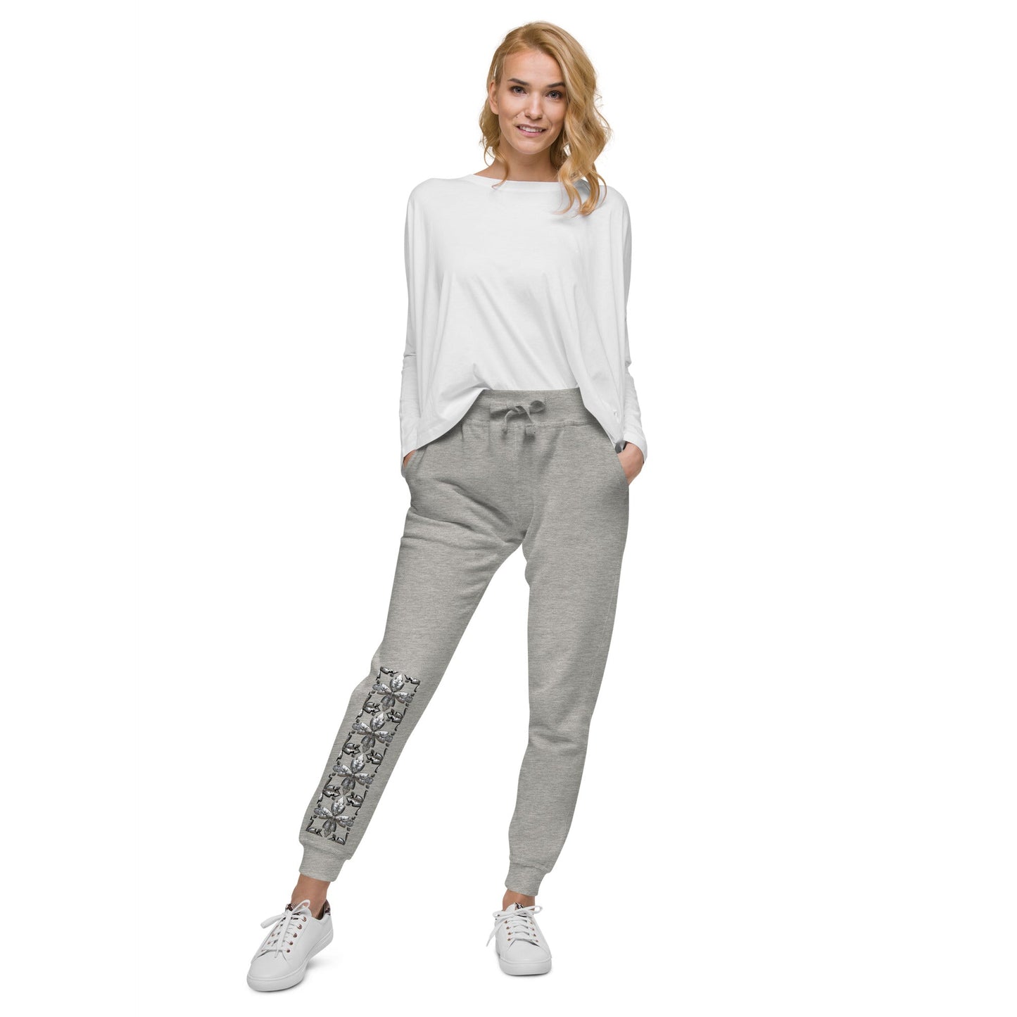 Front Unisex Chrome Crosses Fleece Sweatpants #MzKittyz #NikkiDKatArt