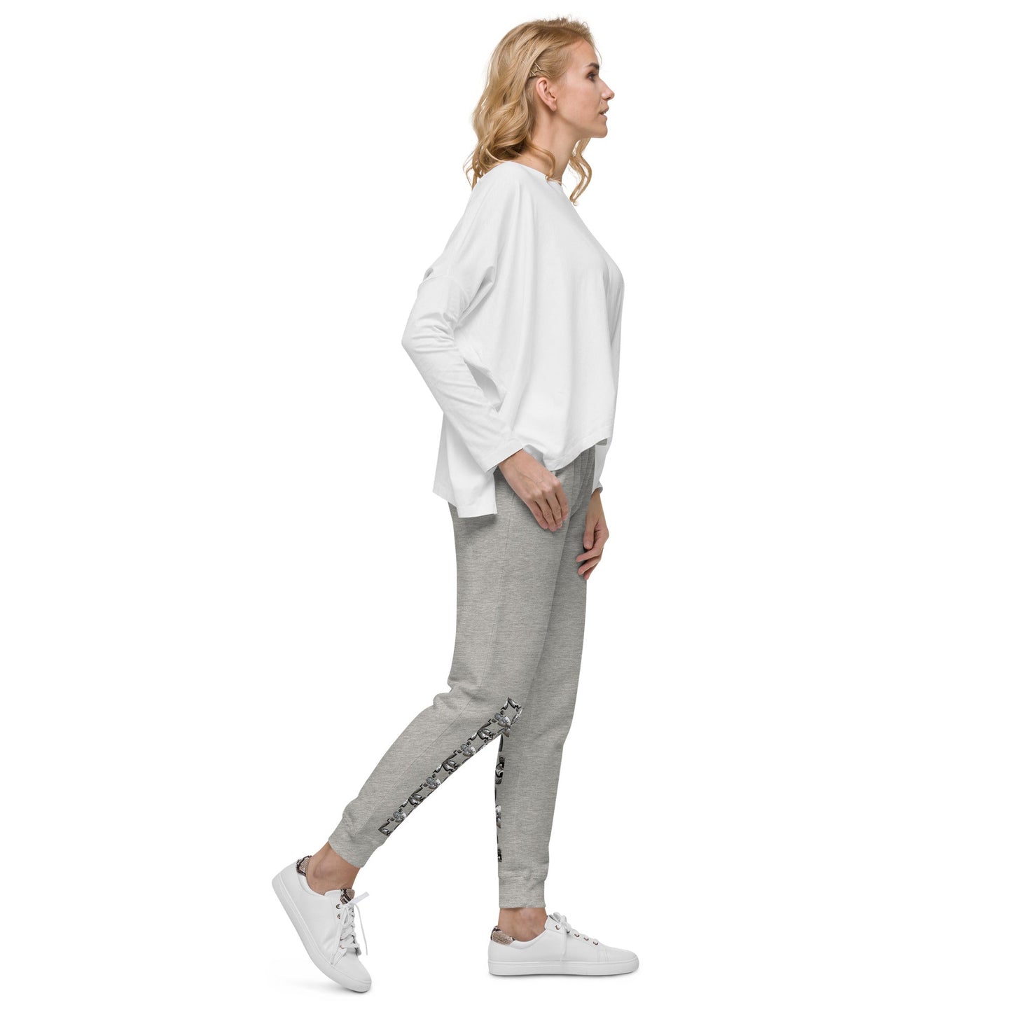 Front Unisex Chrome Crosses Fleece Sweatpants #MzKittyz #NikkiDKatArt