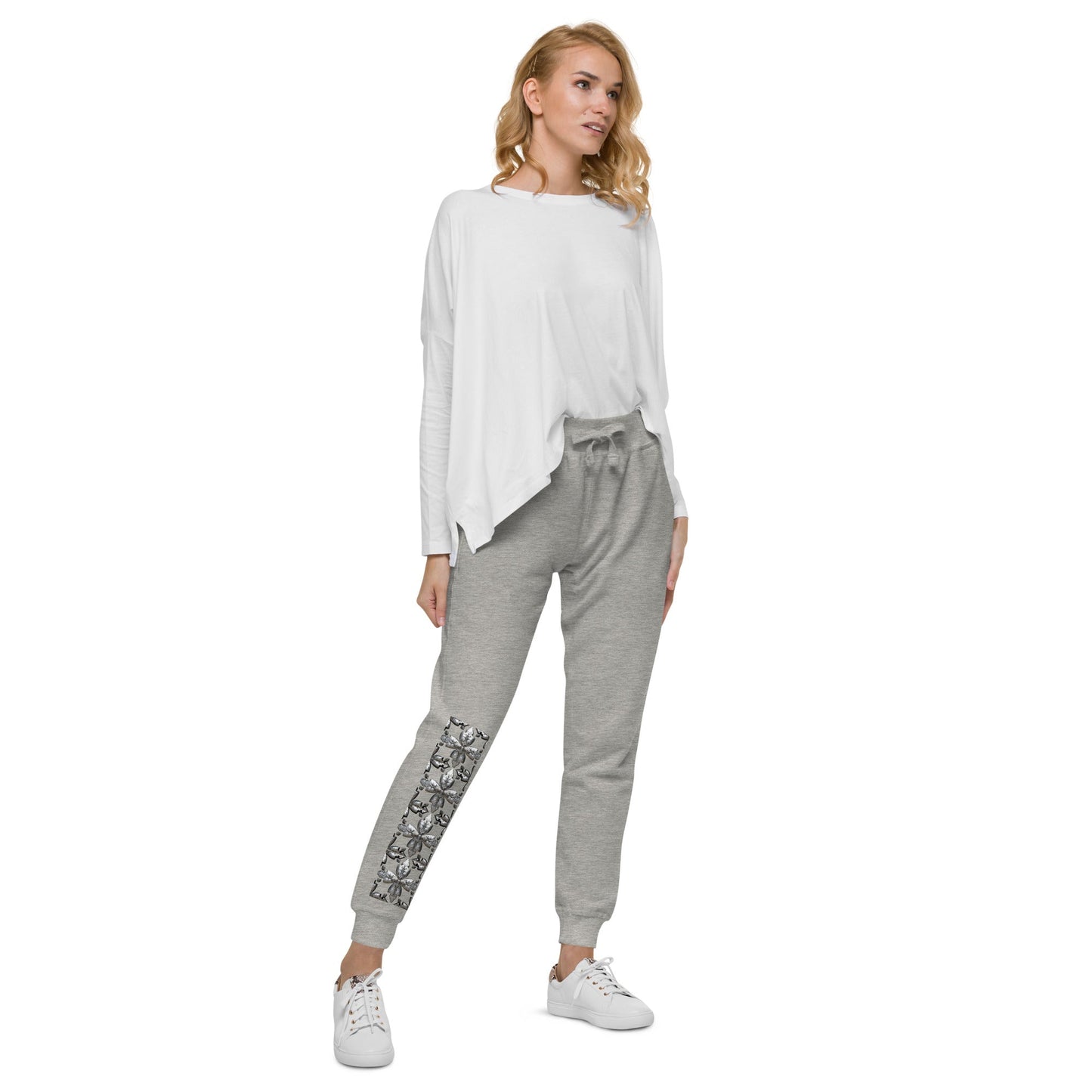 Front Unisex Chrome Crosses Fleece Sweatpants #MzKittyz #NikkiDKatArt