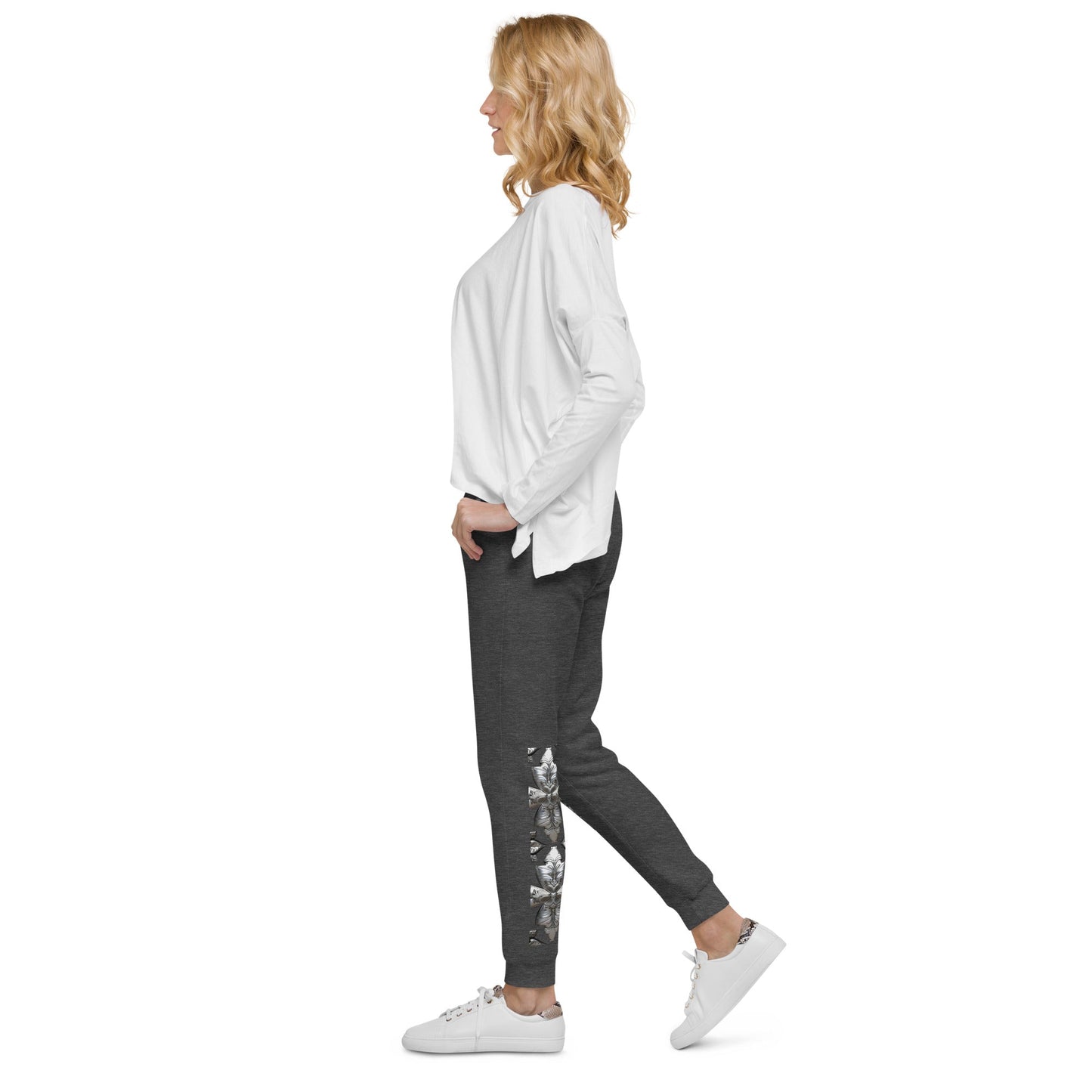 Front Unisex Chrome Crosses Fleece Sweatpants #MzKittyz #NikkiDKatArt