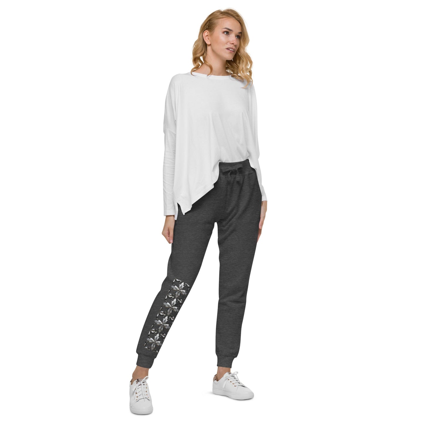 Front Unisex Chrome Crosses Fleece Sweatpants #MzKittyz #NikkiDKatArt