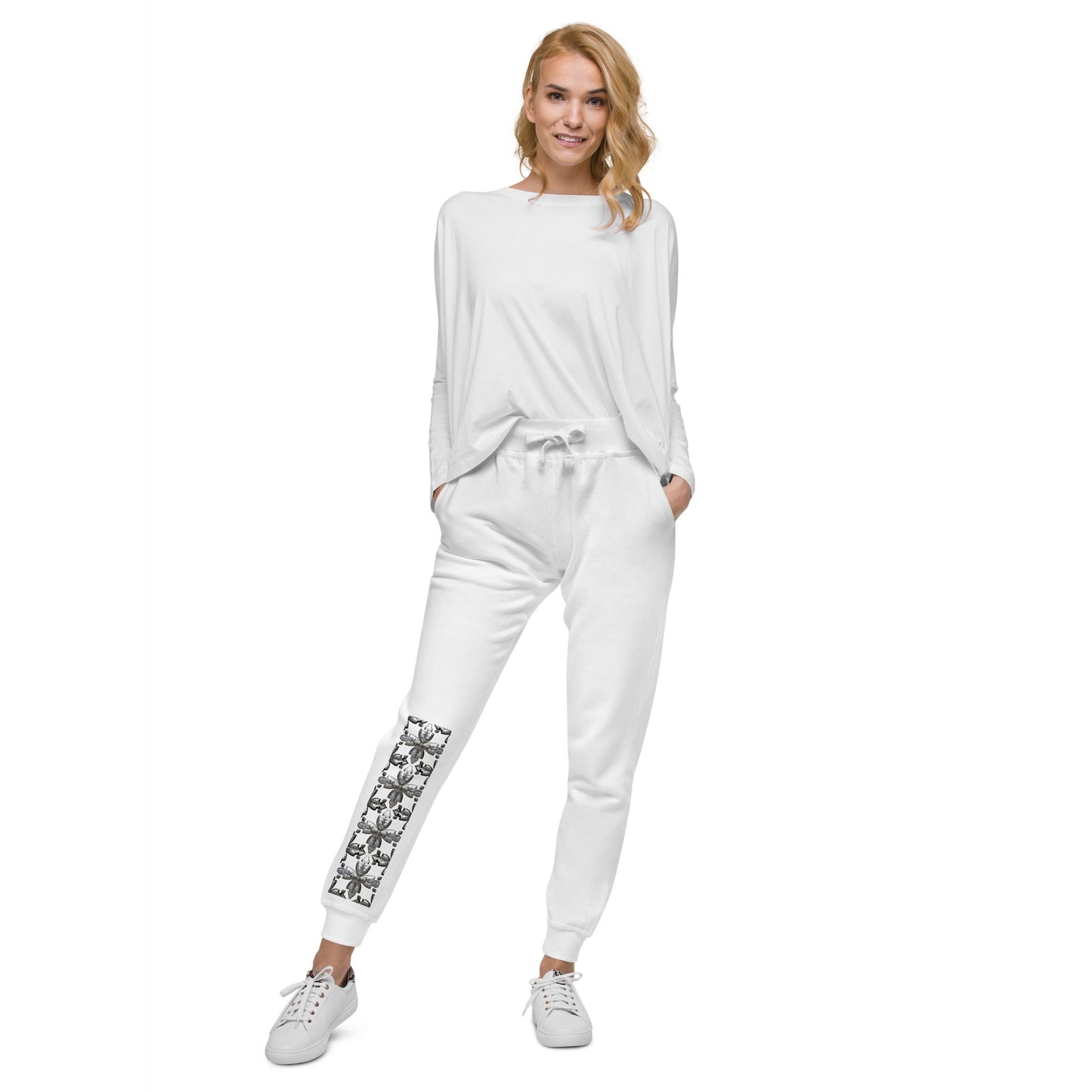 Front Unisex Chrome Crosses Fleece Sweatpants #MzKittyz #NikkiDKatArt