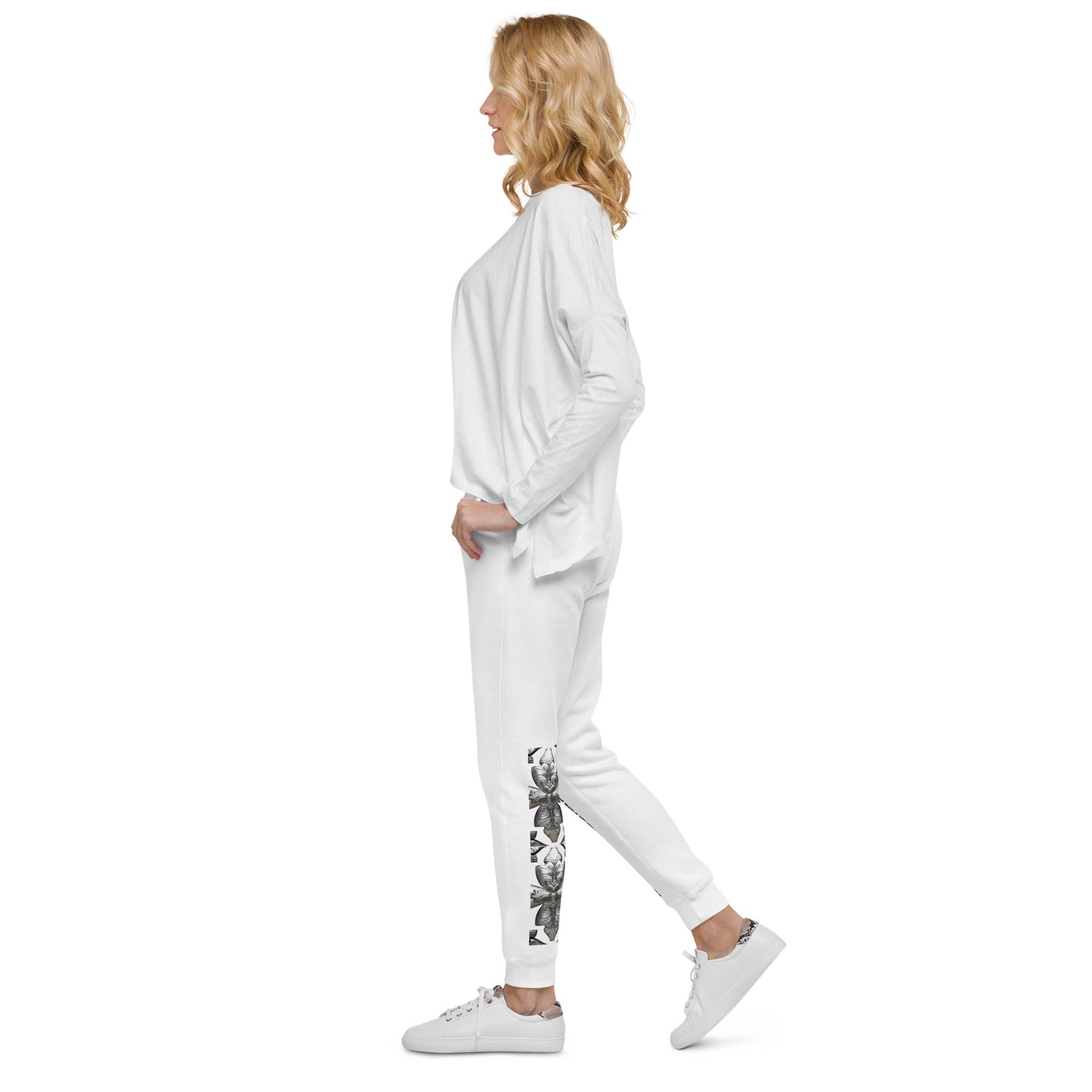Front Unisex Chrome Crosses Fleece Sweatpants #MzKittyz #NikkiDKatArt