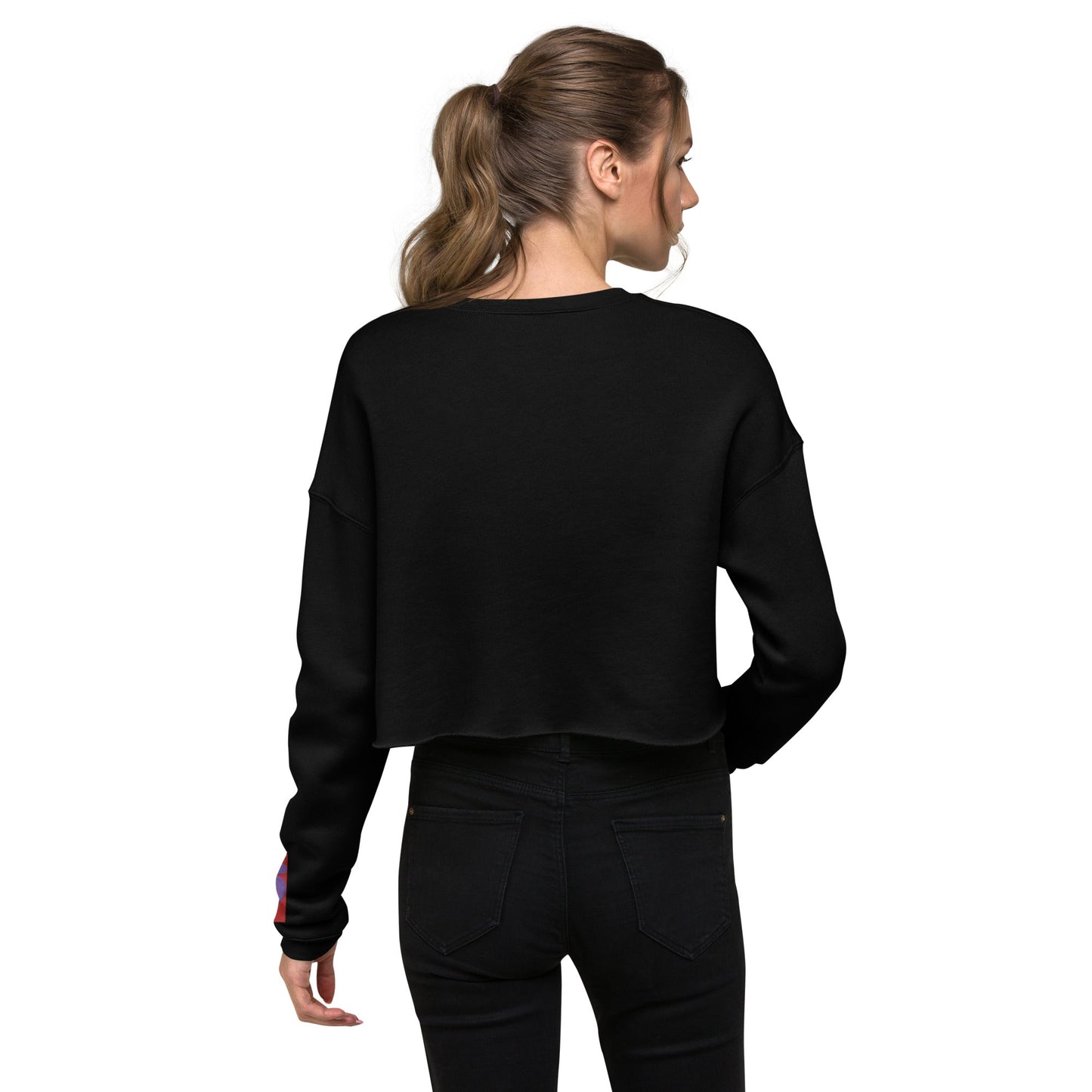 Front Women's Streetwear, Black, Crop Sweatshirt - 'Celtic Tribal Love Hearts Knot' Embroidered Designs - Drop Shoulder #MzKittyz #NikkiDKatArt
