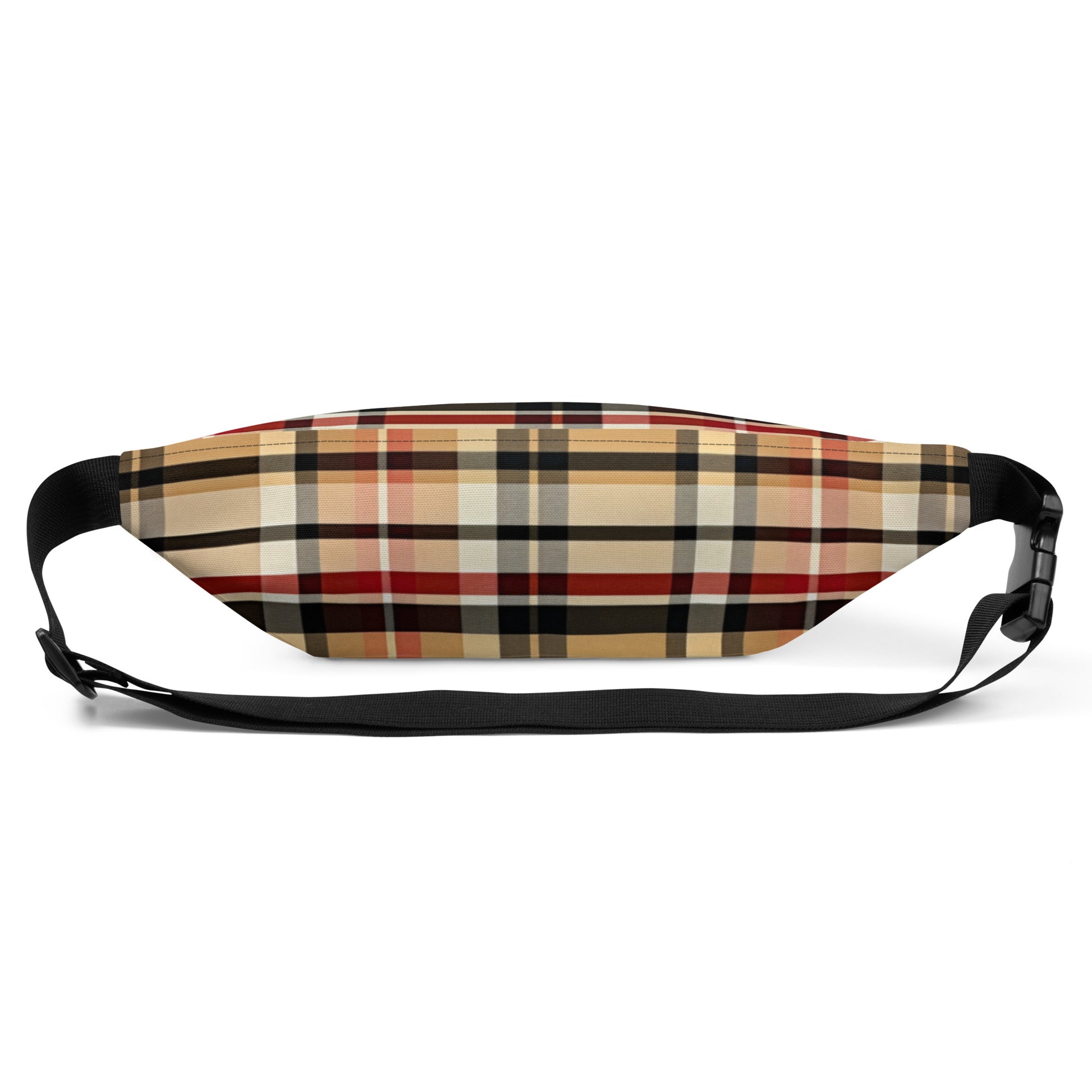 Front Beige Plaid Adjustable Fanny Pack #MzKittyz #NikkiDKatArt