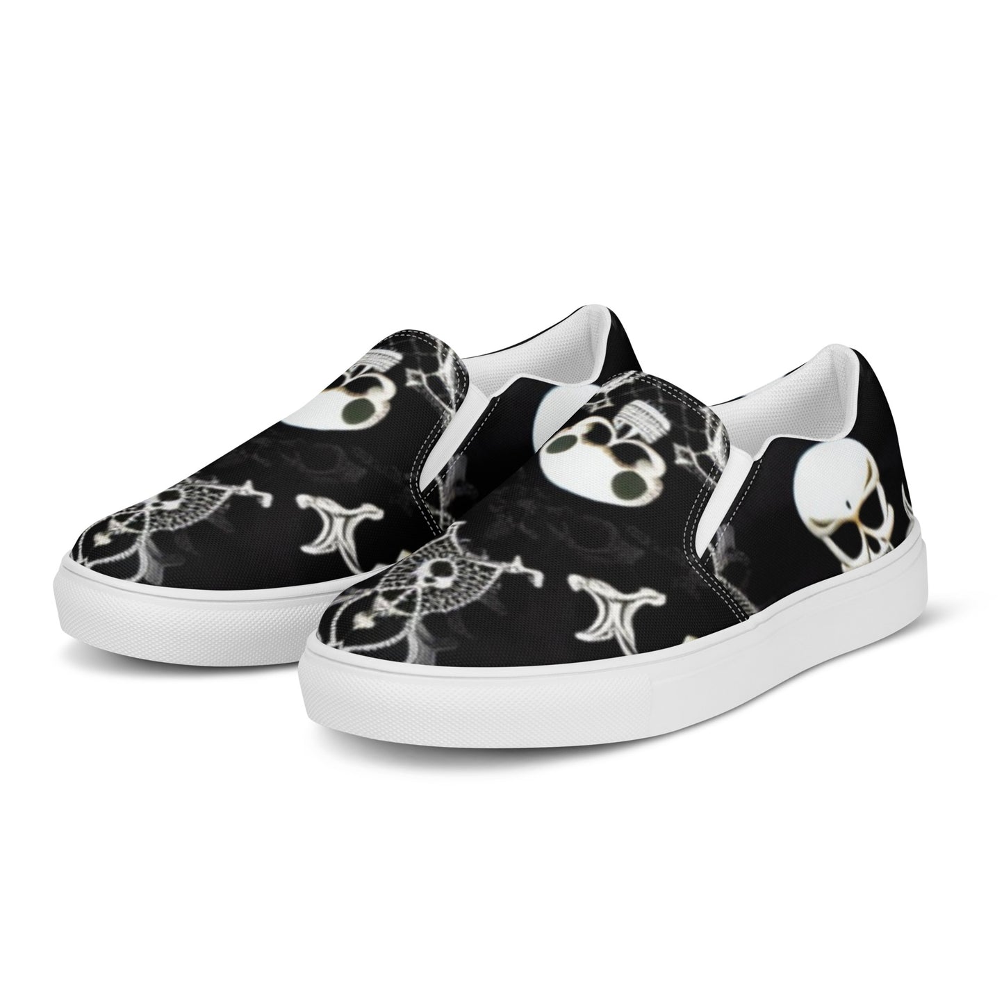 Front Skully Lace Women’s slip-on canvas shoes #MzKittyz #NikkiDKatArt