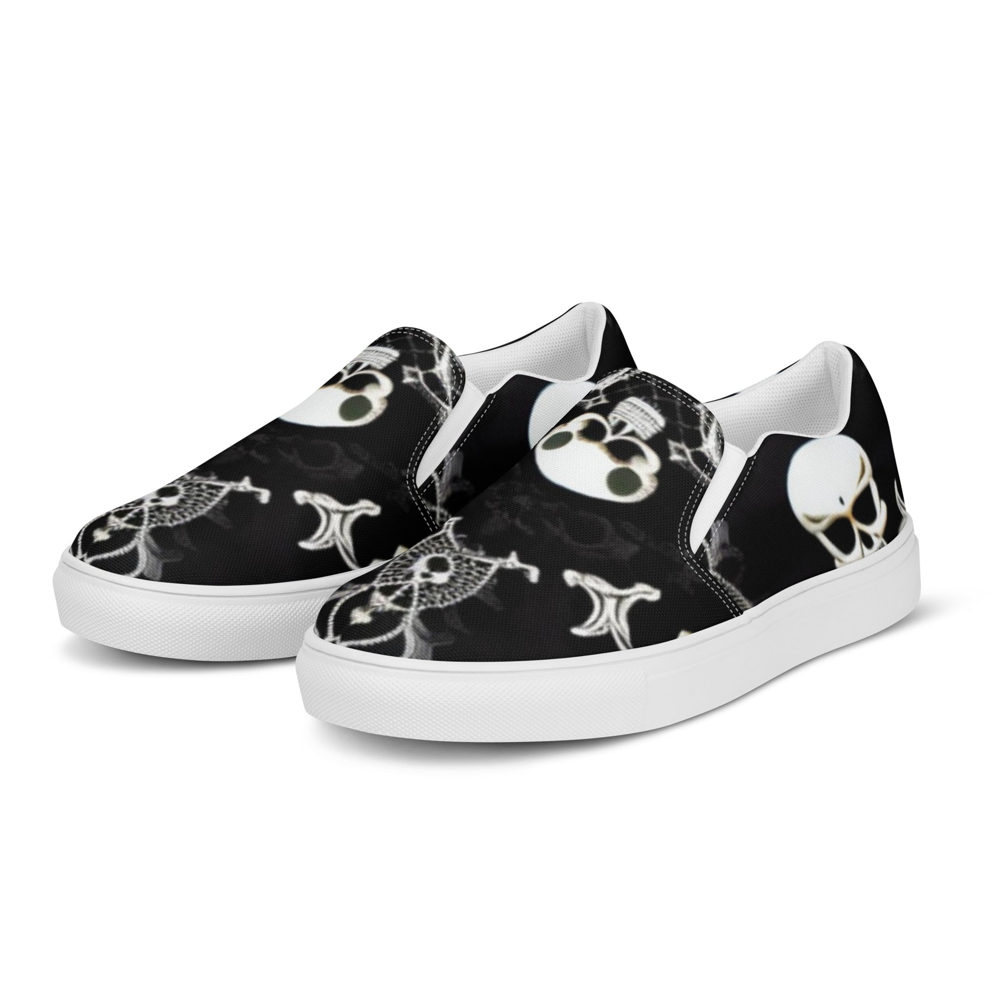 Front Skully Lace Women’s slip-on canvas shoes #MzKittyz #NikkiDKatArt