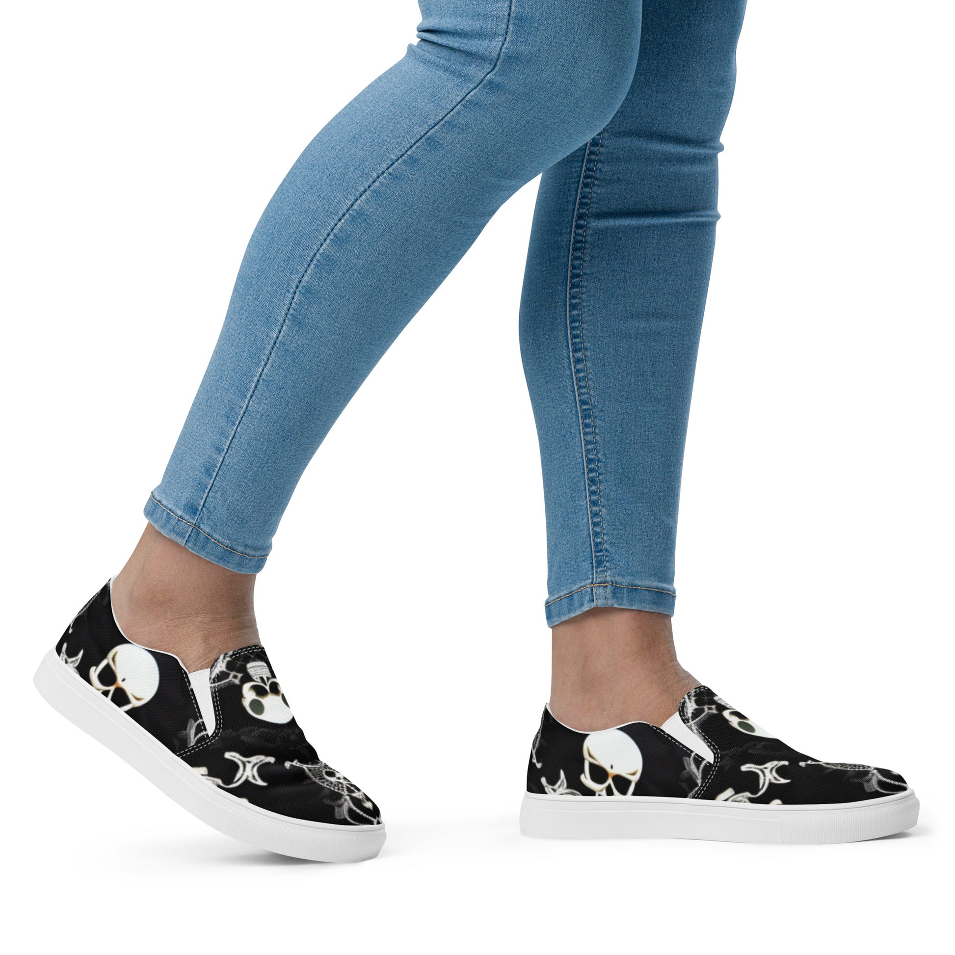 Front Skully Lace Women’s slip-on canvas shoes #MzKittyz #NikkiDKatArt