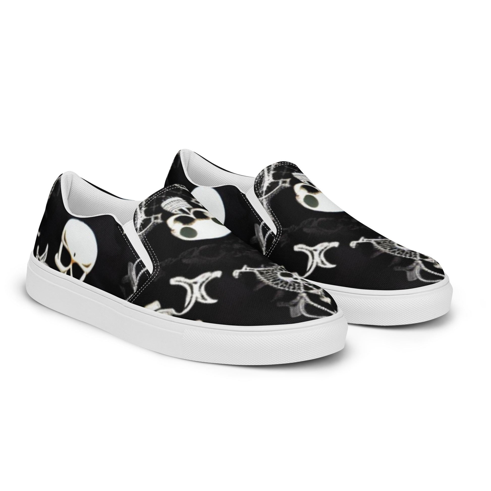 Front Skully Lace Women’s slip-on canvas shoes #MzKittyz #NikkiDKatArt