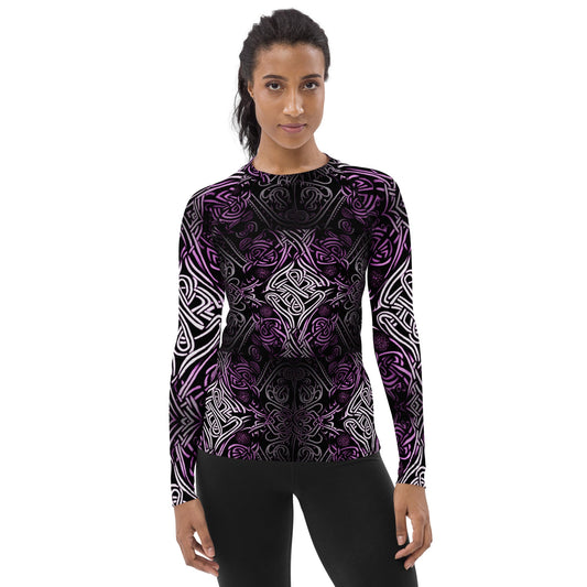 Front Purple Celtic Knot Women's Rash Guard #MzKittyz #NikkiDKatArt