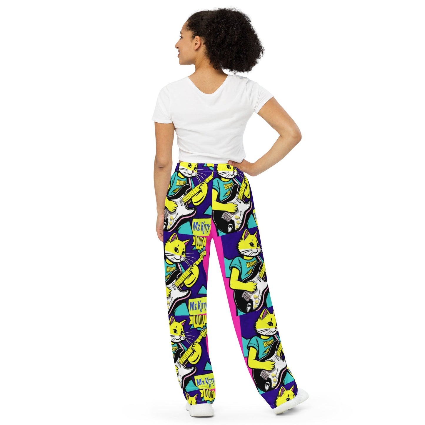Front Kat Rox Guitar Unisex wide-leg pants Wide Legged Pant #MzKittyz #NikkiDKatArt