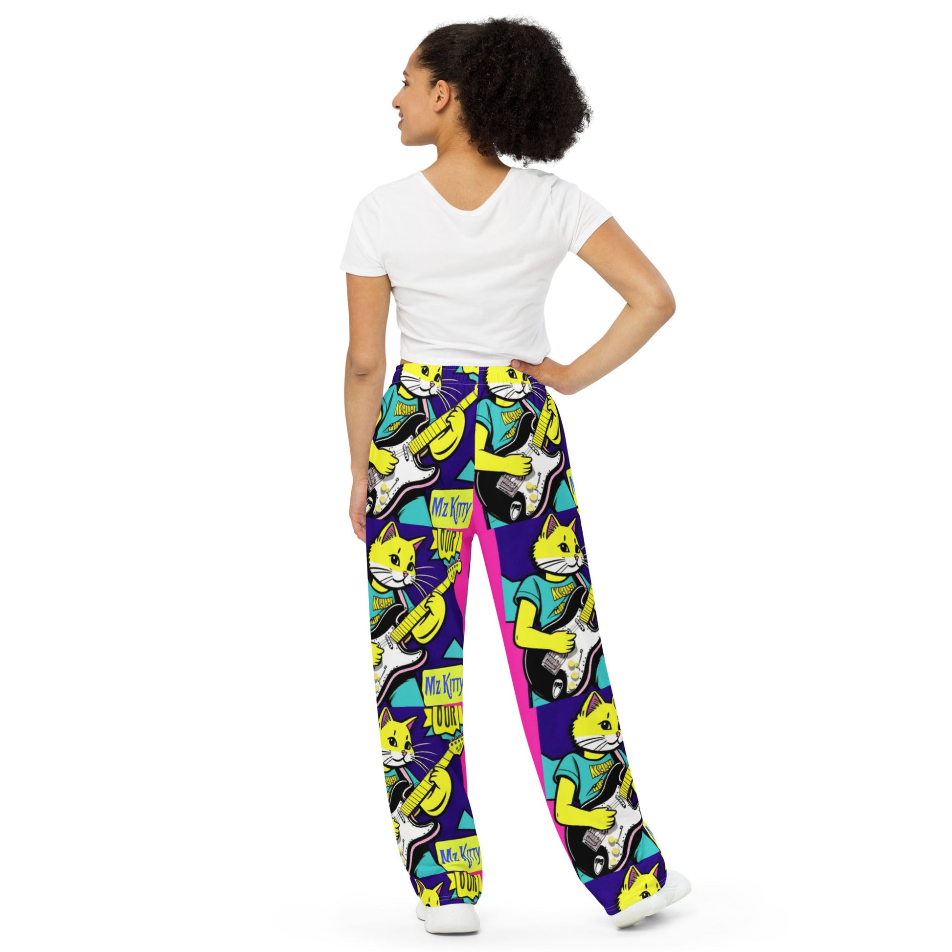 Front Kat Rox Guitar Unisex wide-leg pants Wide Legged Pant #MzKittyz #NikkiDKatArt