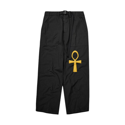 Front Ankh Streetwear Unisex Black Wide-Legged Pants Regular & Plus Sizes #MzKittyz #NikkiDKatArt