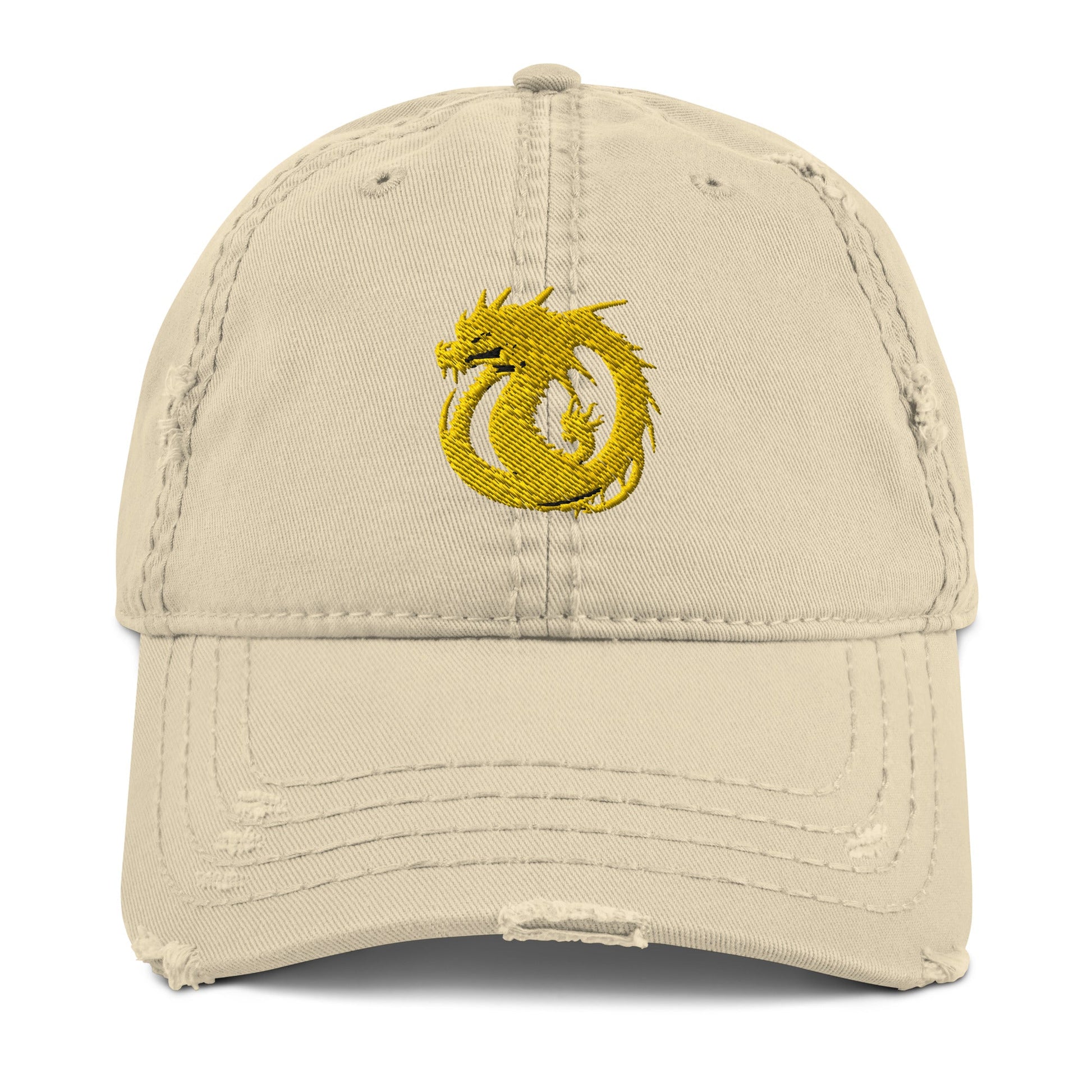 Front Golden Dragon Distressed Dad Hat DadHat #MzKittyz #NikkiDKatArt
