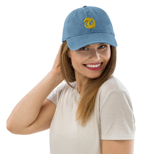Front Golden Dragon 3D Embroidered Denim Hat #MzKittyz #NikkiDKatArt