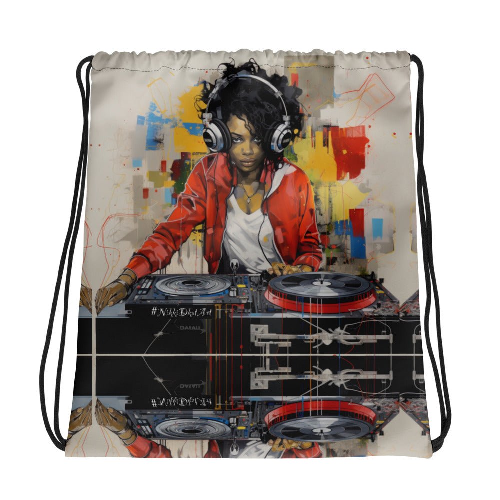 Front Basquiat Sistah Dj NY Drawstring bag Backpack Drawstring #MzKittyz #NikkiDKatArt