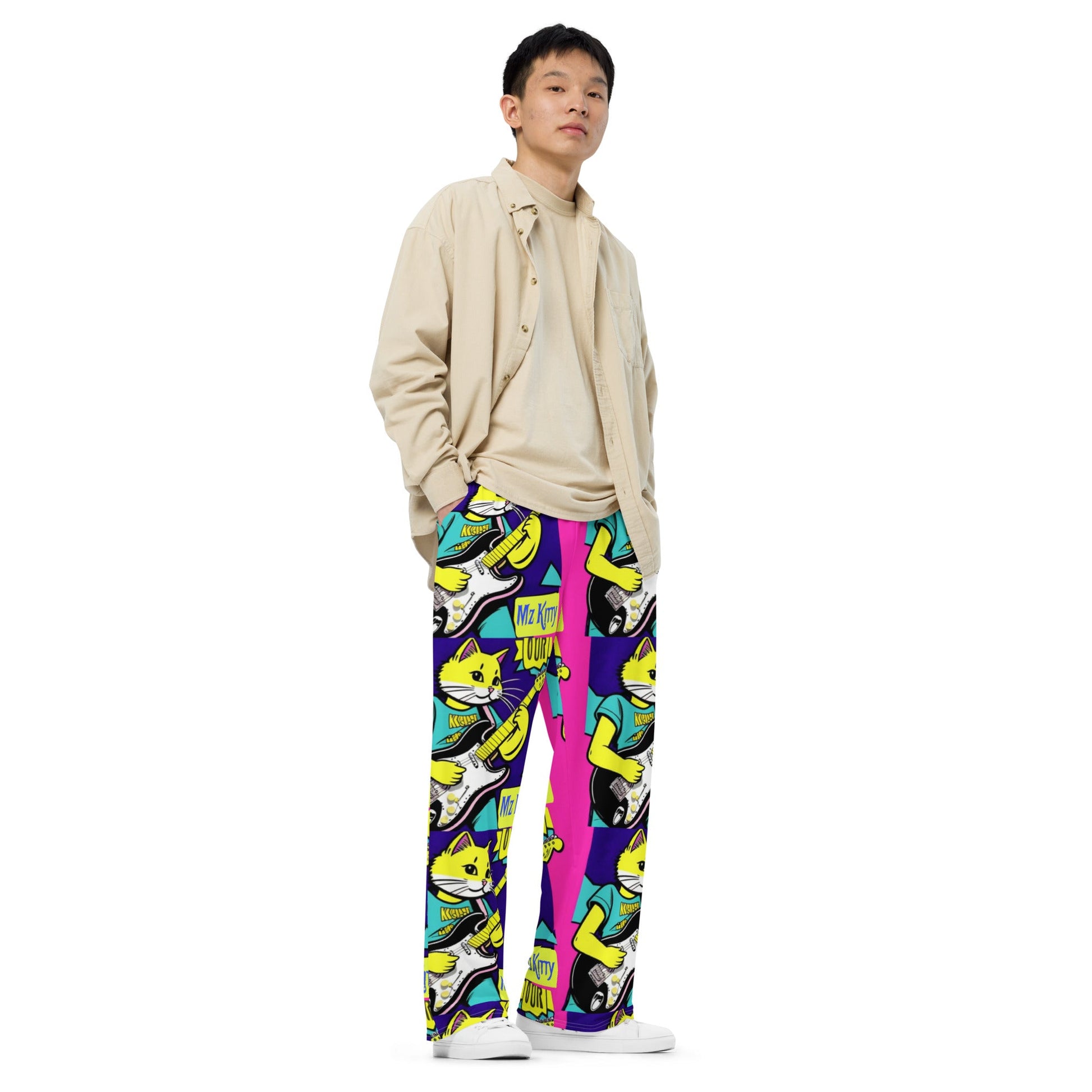 Front Kat Rox Guitar Unisex wide-leg pants Wide Legged Pant #MzKittyz #NikkiDKatArt