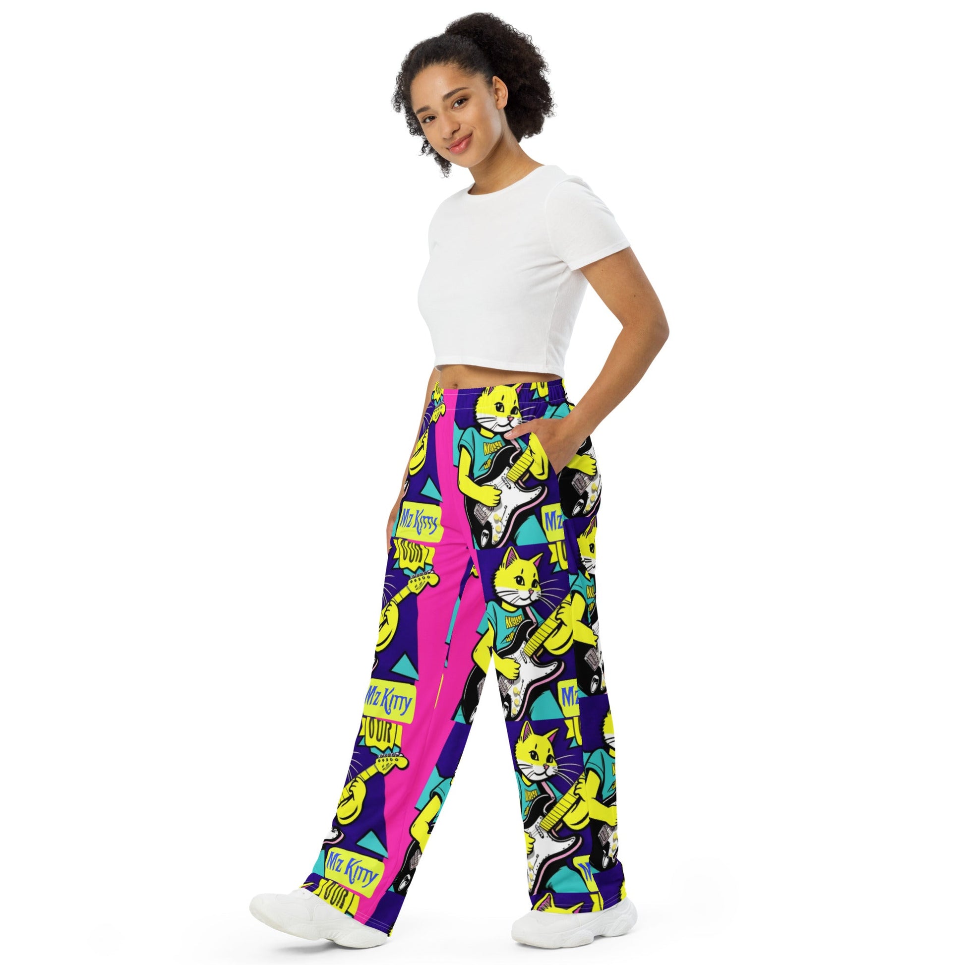 Front Kat Rox Guitar Unisex wide-leg pants Wide Legged Pant #MzKittyz #NikkiDKatArt