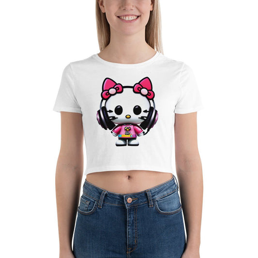 Front Mz Dj Kittyz Pop Life Women’s Crop Tee Crop Top #MzKittyz #NikkiDKatArt