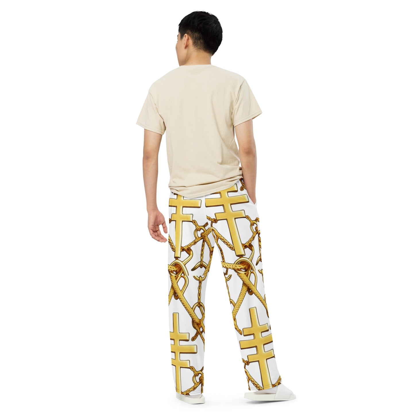 Front Gospel Link Chain unisex wide-leg pants Wide Legged Pant #MzKittyz #NikkiDKatArt