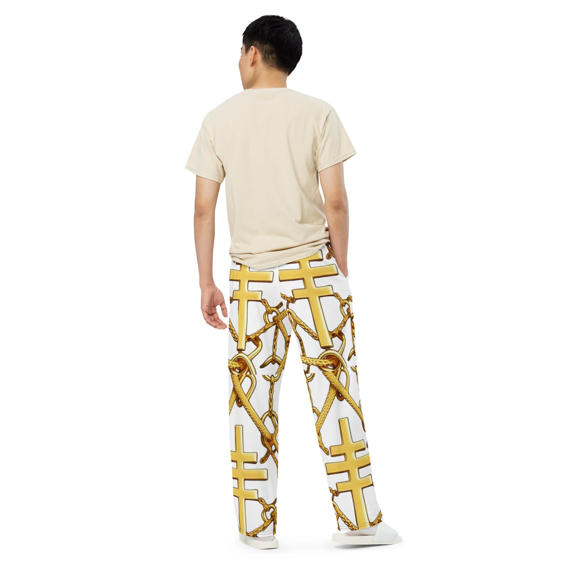 Front Gospel Link Chain unisex wide-leg pants Wide Legged Pant #MzKittyz #NikkiDKatArt