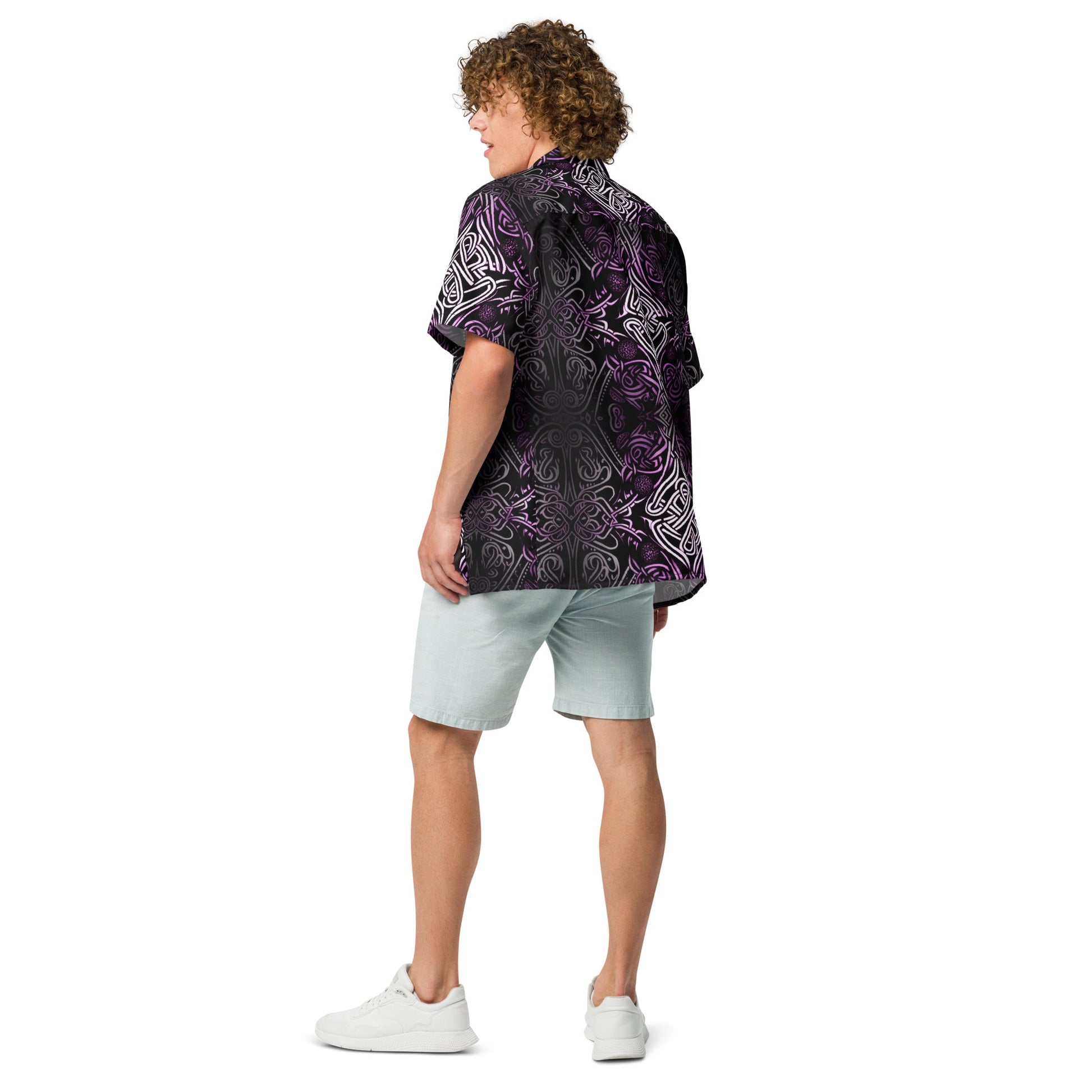 Front Purple Celtic Knot Unisex button shirt #MzKittyz #NikkiDKatArt