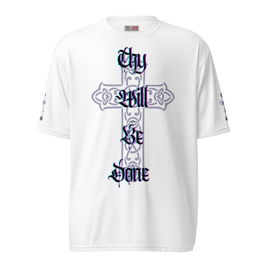 Front White 'Thy Will Be Done' Unisex, Moisture Wicking crew neck T-shirt Short Sleeve , Tee #MzKittyz #NikkiDKatArt
